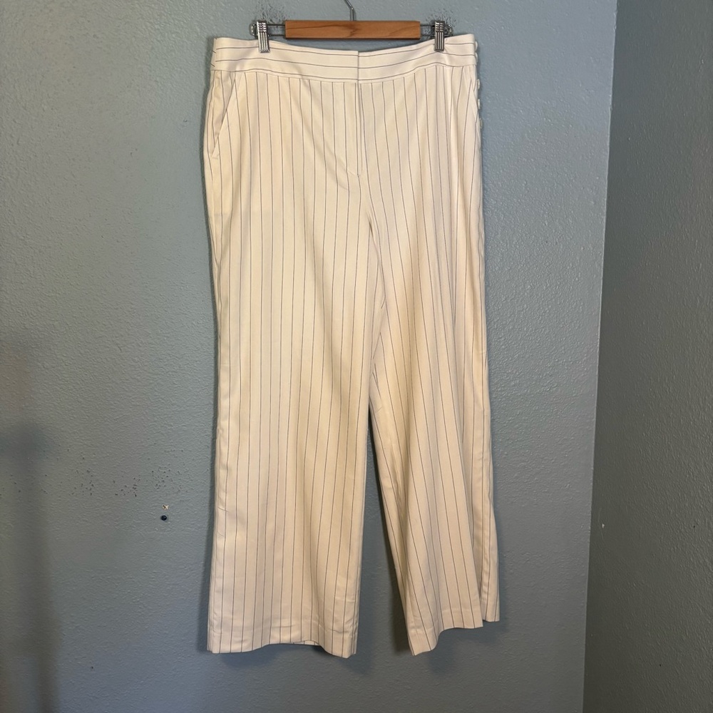 NWT Talbots Linen Greenwich‎ Wide Leg Trouser Pants Sunny Pinstripe Sz 16 Petite - Picture 2 of 6